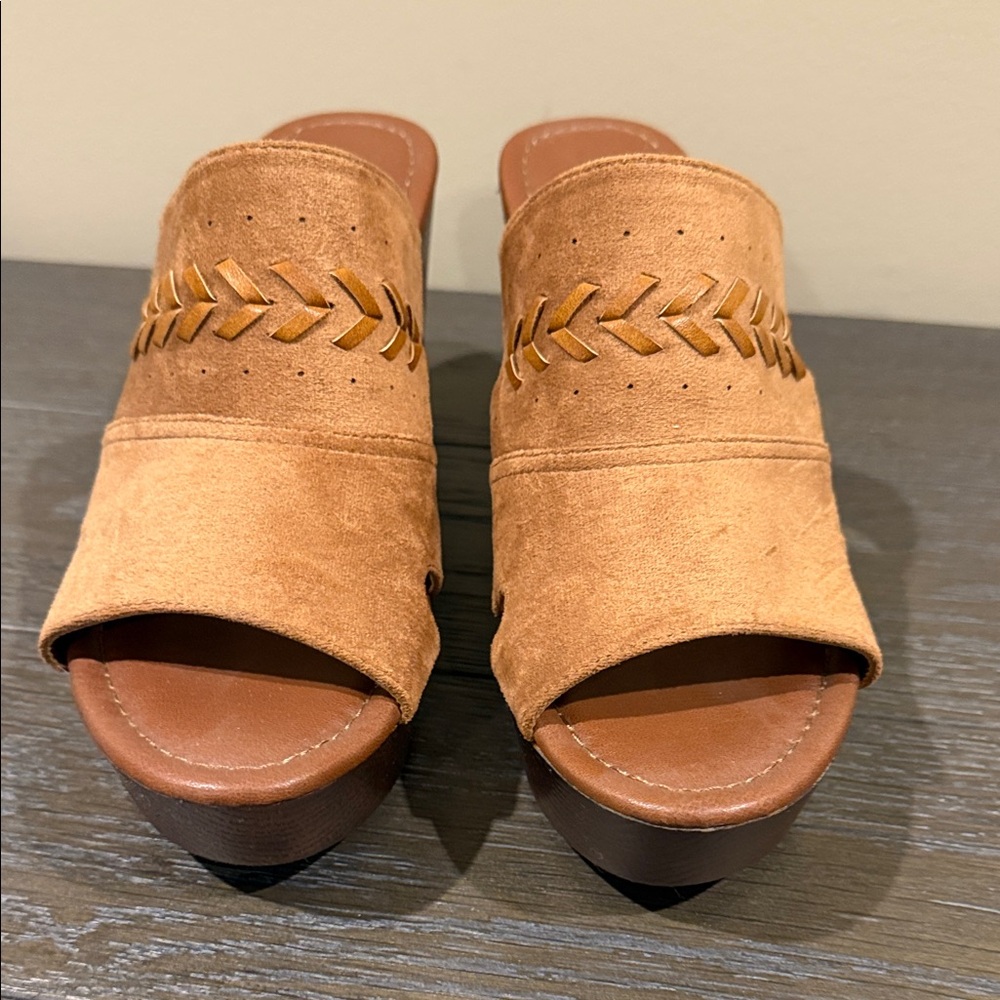 Madeline Brown Suede Mules with Woven Accent